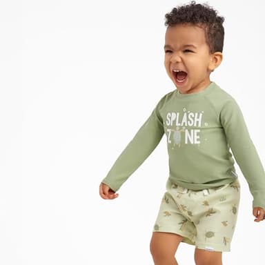 Gerber Baby Boy's Standard Toddler Long Sleeved Rashguard Swim Bathing Suit Set, Turtles, 2T - Image 6