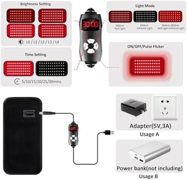 Red Light Therapy Belt, 3 in 1 LED Bead Infrared Light Therapy for Body, Wearable Wrap with Timer for Back Shoulder Waist 660nm Red Light-Therapy & 850nm Infrared Light Device Home Use (Corded - Image 4