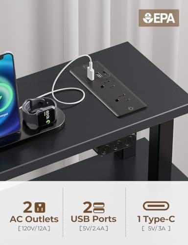 Seventable Computer Desk with Power Outlets & LED Light, 39 inch Home Office Desk with 5 Drawers, Writing Desk with Monitor Stand,Work Desk for Home Office, Black - Image 7