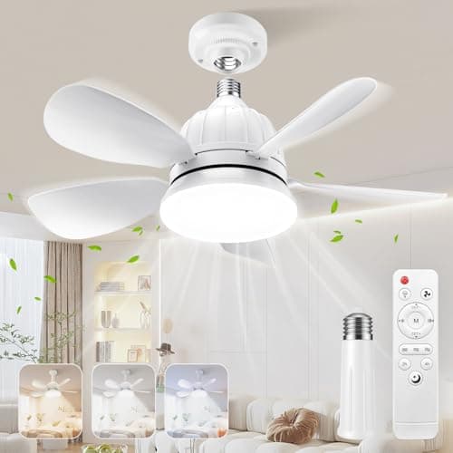 OSTIVE Socket Fan Light with Remote: 18'' Small Ceiling Fans with Lights, 2000 Lumens Dimmable Led Bulb, 3 Colors 3000K-6500K, Easy Install Screw in E26 Base for Bedroom Living Room Kitchen Garage - Image 1