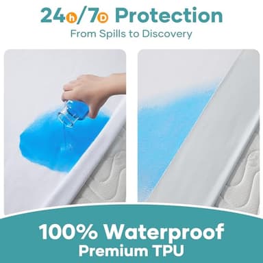 OhGeni 100% Waterproof Mattress Protector, Queen Size, Fitted Sheet with Deep Pockets, 6''-18'', Premium Noiseless Breathable Soft Material, Mattresses Cover for Bed - Image 2