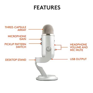 Logitech Creators Blue Yeti USB Microphone for Gaming, Streaming, Podcast, YouTube, Discord, PC, Studio Sound, Plug & Play-Silver - Image 8