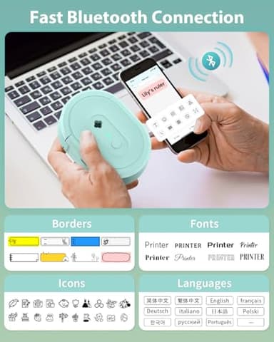 NDYIN Label Maker Machine with Tape, N12 Portable Bluetooth Label Printer, Wireless Mini Label Makers Thermal Sticker with Multiple Templates for Home, Kitchen, School, Office Organization, Green - Image 2