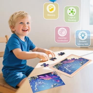 Wooderma Thickened Puzzles for Kids Ages 4-6, Wooden Puzzles for Toddlers, 4 Packs 24 PCS Dinosaur Puzzle, Preschool Educational Puzzle Toys for Boys and Girls 3 4 5 6 Years Old - Image 4