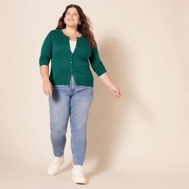 Amazon Essentials Women's Lightweight Crewneck Cardigan Sweater (Available in Plus Size), Dark Green, X-Small - Image 8