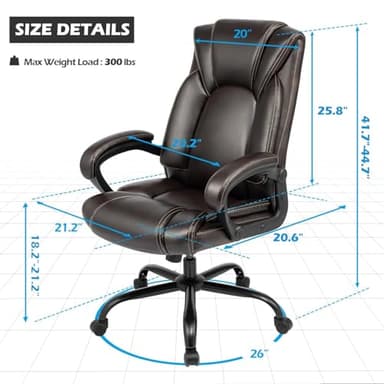 OUTFINE Office Chair Executive Office Chair Desk Chair Computer Chair with 5-Year hydrolysis-Resistant Leather Spring Cushion Ergonomic Support Tilting Function Upholstered in Bonded Leather (Brown) - Image 3