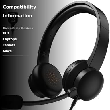 Masajoy USB Headset with Microphone for PC, Wired Headphones with Mic USB Headset with Noise Cancelling Microphone, Computer Headsets with Microphone for Home Office Online Class Teams Skype（Black） - Image 3
