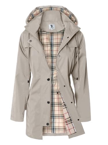 SaphiRose Women's Long Hooded Rain Jacket Outdoor Raincoat Windbreaker(Khaki,X-Large) - Image 1