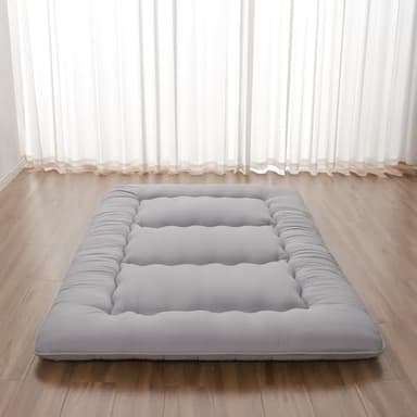 Zelladorra Japanese Floor Mattress, Futon Mattress with Storage Bag and Washable Cover, Roll Up Tatami Mat Suitable for Guest Room, Grey, Queen - Image 1