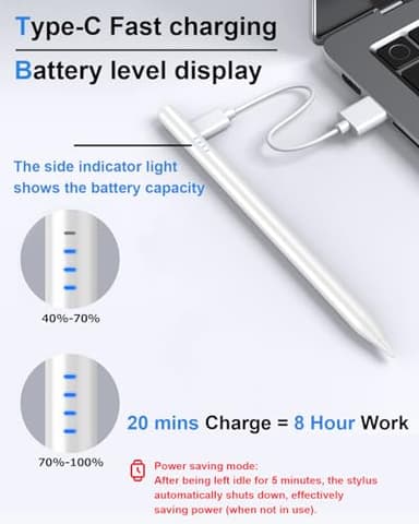 Stylus Pen for iPad 10th&a16, Fast Charge for ipad Pencil with Palm Rejection, Active Pen Compatible with (2018-2025) Apple iPad 6/7/8/9/10/11(A16), iPad Pro 11"/12.9"/M4, Mini 5/6, Air 3/4/5/M2/M3 - Image 3