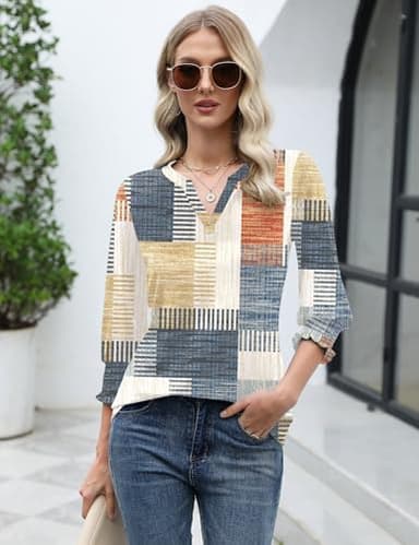 LOMON Women's 2025 Fashion Tops 3/4 Length Sleeve Business Casual Blouses Summer Tees Shirts - Image 7