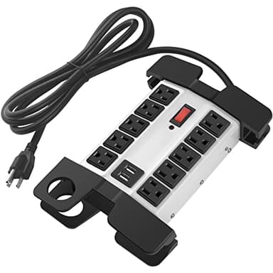 CCCEI Heavy Duty Power Strip with USB Ports, Garage 10 Outlets Surge Protector 2700 Joules, Industrial Workshop Metal 15Amp Multiple Outlets, 10 FT Extension Cord and Wide Spaced Grey. - Image 1