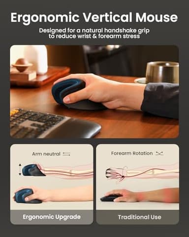 ProtoArc Ergonomic Mouse, EM11 NL Bluetooth Rechargeable Wireless Vertical Mouse, 3 Multi-Device Connectivity for Computer/PC/Laptop, 2.4GHz Optical Mice for Windows, Mac OS, Blue - Image 5