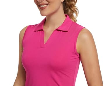 MathCat Women's Sleeveless Golf Shirts UPF 50+ Quickly Dry Tennis Polo Lightweight Sports Athletic Tank Tops Rose Red - Image 3