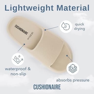 CUSHIONAIRE Feather EVA Slides for Women – Comfortable Slip On Womens Slippers, Indoor Outdoor Shower Shoes, Beach Essential Cloud Slides, KHAKI 7 - Image 6