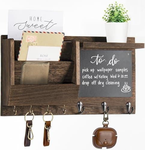 Ziivita Key Holder for Wall - Mail Holder Organizer Wall Mount with Shelf - Rustic Hanging Key Rack Hanger with Hooks Decorative for Home Letter Dog Leash Entryway Farmhouse Living Room Decor - Image 1