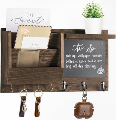 Ziivita Key Holder for Wall - Mail Holder Organizer Wall Mount with Shelf - Rustic Hanging Key Rack Hanger with Hooks Decorative for Home Letter Dog Leash Entryway Farmhouse Living Room Decor - Image 1