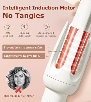 Auto Hair Curler, Automatic Curling Iron with 4 Temperature & 3 Timer, Automatic Shut-Off, Anti-Scald, Anti-Tangle Rotating Curling Wand for Hair Styling, White - Image 5