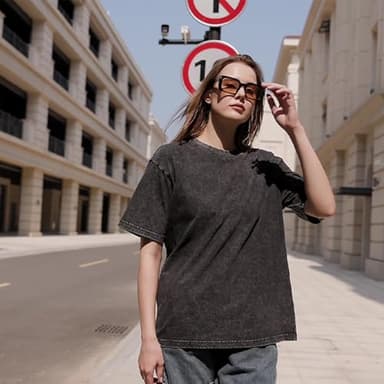 Eadali 3 Pack Men’s Oversized T-Shirts – Washed Cotton Loose Fit Tees, Drop Shoulder Crew Neck, Vintage Baggy Style Streetwear Tops(Black/Brown/Dark Green,S) - Image 5