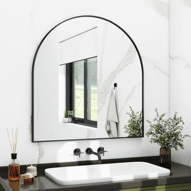 XRAMFY 31"x32" Arched Wall Mirror for Bathroom, Black Vanity Mirror for Bedroom, Living Room, Entryway, Decorative Hanging Mirror for Wall - Image 8