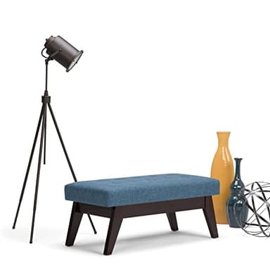 SIMPLIHOME Draper 40 inch Wide Mid Century Modern Rectangle Tufted Ottoman Bench in Denim Blue Linen Look Fabric, Assembled, for the Living Room and Bedroom - Image 9