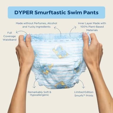 DYPER - Smurftastic Swim Pants - Affordable Diapers, Hypoallergenic, Plant-Based, Absorbent & Quick-Drying, Eco-Friendly, Fun Prints - Size M, 20-31 lbs (19 Count) - Image 3