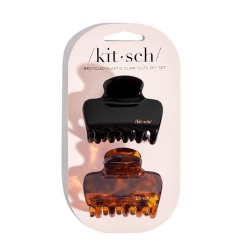 Kitsch Medium Claw Clips for Women - Strong Hold & Stylish Glossy Puffy Design Hair Accessories | Ideal for Girls and Women with Thick & Thin Hair, Half-Up or Full Updos - 2pc Set, Black & Tort - Image 1