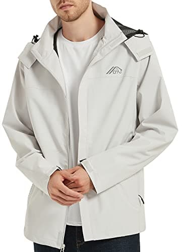 OTU Men's Lightweight Waterproof Hooded Rain Jacket Outdoor Raincoat Shell Jacket for Hiking Travel Light Grey M - Image 6