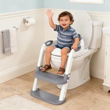 SKYROKU Toilet Potty Training Seat with Step Stool Ladder, Toddler Potty Seat for Kids and Toddler Boys Girls, Splash Guard and Safety Handles(Grey - Image 4