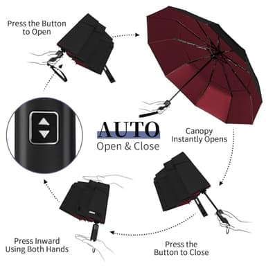 Yoobure Double Vented Canopy Travel Umbrella, Automatic Umbrellas for Rain - Windproof UV Sun Protection Compact Umbrella for Car/Walking/Backpack, Lightweight Large Auto Open Close - Image 7