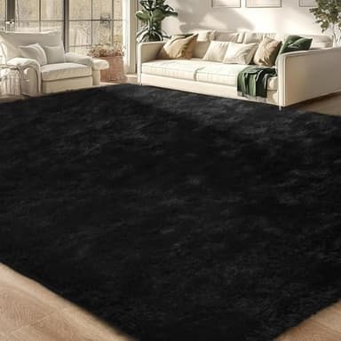 Merelax Soft Area Rug for Livingroom Bedroom, Machine Washable 4x6 Black Rugs Fluffy Shaggy Bedside Rug, Non Slip Indoor Carpet for Nursery Kids Room Home Decor Aesthetic - Image 1