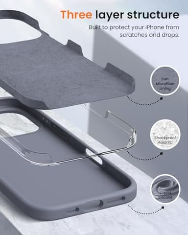 OuXul Designed for iPhone 16 Pro Max Case 6.9"- Slim Liquid Silicone Cover with [Soft Anti-Scratch Microfiber Lining], Shockproof 3-Layer Full Protection (Lavender Gray) - Image 4