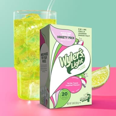 Wyler's Light Singles to Go Powder Packets, Water Drink Mix, Variety Pack, Watertok Base Flavors, Kiwi Lime, Vanilla, Lavender, and Dragon Fruit, Sugar & Caffeine Free, On-The-Go, 20 Count (Pack - 1) - Image 3