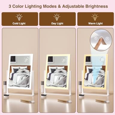 Lighted Makeup Mirror, Hollywood Vanity Mirror with 5X Magnification Mirror, 360°Rotation Touch Control, 3 Color Lighting for Desks Bedroom Dressing Room, Large - Image 2