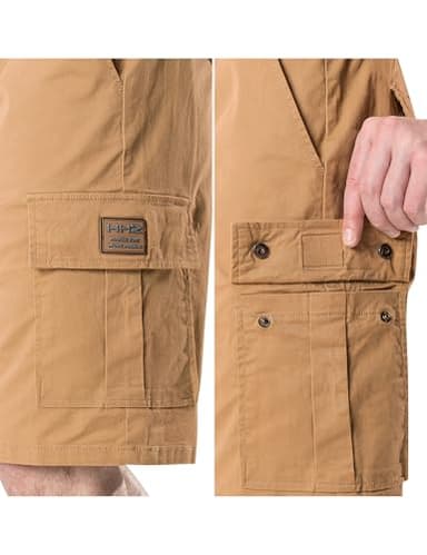 HHZ Drawstring Cargo Shorts for Mens Cotton Stretch Relaxed Fit with 6 Pockets Casual Work Hiking Summer Beach Short Man Twill Chino Shorts Khaki 2# 2X-Large - Image 4