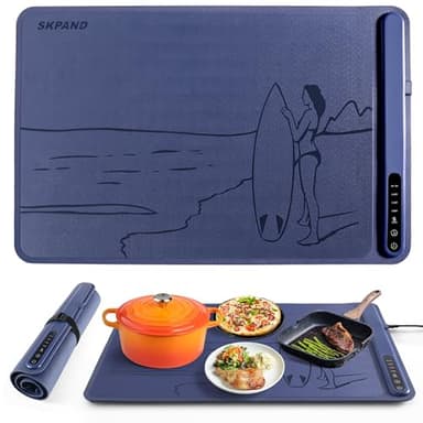 Silicone Electric Warming Mat for Food 3-Temperature,Food Warmer for Buffet Parties, Restaurants & Dinner, Easy-to-Clean Heating Tray to Keep Meals Warm 15.7”x23.6”(surfing&blue) - Image 1