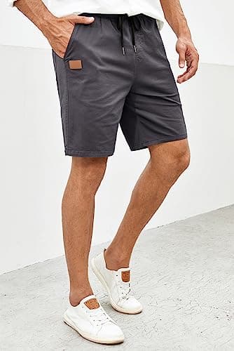 JMIERR Mens Casual Shorts - Cotton Drawstring Summer Beach Stretch Waist Twill Chino Dress Golf Travel Essentials Shorts with Pockets for Men, L, S1 Grey 2 - Image 7