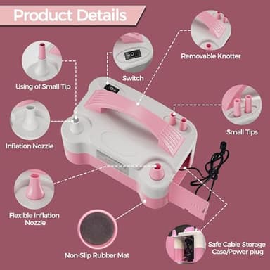 DECOCKRAT Balloon Pump - Electric Dual Nozzle Air Pump for Balloon, Portable Balloon Blower Save Time and Effort, Balloon Inflator for Parties and Decorations - 110V-120V, 600W, PinkWhite - Image 2
