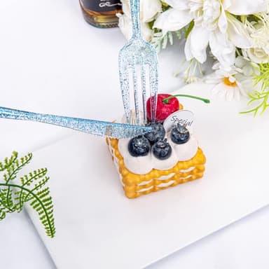 Rubtlamp 180 Pcs Blue Glitter Plastic Silverware, Clear Blue Plastic Cutlery, Heavy Duty Blue Plastic Utensils Set,Disposable Blue Flatware Include 60Blue Forks, 60Blue Spoons,60Blue Knives for Party - Image 5