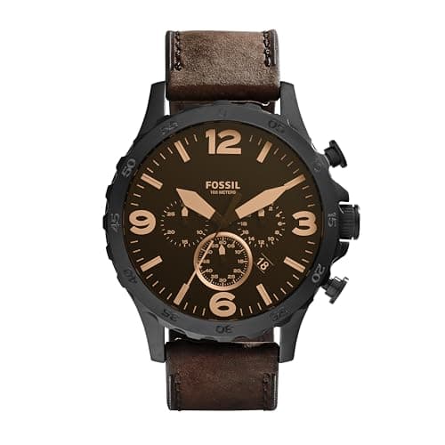 Fossil Men's Nate Quartz Stainless Steel and Leather Chronograph Watch, Black & Dark Brown Leather Watch (Model: JR1487) - Image 1