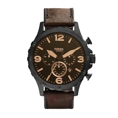 Fossil Men's Nate Quartz Stainless Steel and Leather Chronograph Watch, Black & Dark Brown Leather Watch (Model: JR1487) - Image 1