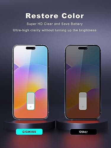 GIGIKISS Compatible for iPhone 15 Pro Privacy Screen Protector 6.1 inch, Anti Spy Anti Blue Light HD Tempered Glass Screen Protector Easy Installation, Case Friendly, 2 Pack Black - Image 6