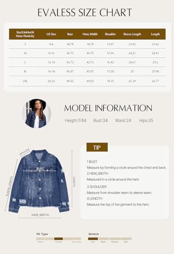 EVALESS Womens Trendy Ripped Distressed Jean Denim Jacket 2025 Fall Spring Pockets Front Slouchy Fray Hem Long Sleeve Coats,Iceland Blue Large - Image 5