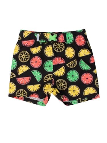 RUGGEDBUTTS Boys UPF50+ Sun Protection Fruits & Florals Swim Trunks - Neon Black Citrus, 0-3m - Image 1