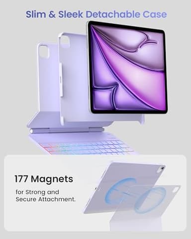 typecase Edge+ Keyboard Case for iPad Air 13-inch(M3 2025 / M2 2024),Ultra-Slim Detachable Case,Portrait & Typing Modes,Built-in Trackpad,11-Color Backlight,Magnetic Stand,Pencil Holder,Light Purple - Image 3