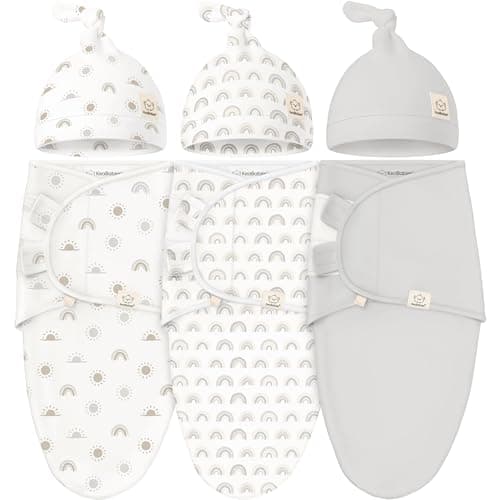 KeaBabies 3-Pack Swaddles for Newborns, Girls, Boys with Hats - Organic Soft Baby Sleep Sacks, Breathable Baby Swaddle 3-6 Months Beanies Set, Premie Infant Sleep Sack 0-3 Months (Shifts) - Image 1