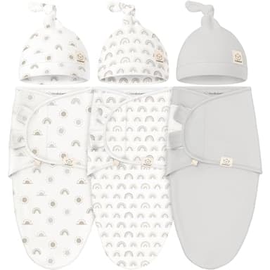 KeaBabies 3-Pack Swaddles for Newborns, Girls, Boys with Hats - Organic Soft Baby Sleep Sacks, Breathable Baby Swaddle 3-6 Months Beanies Set, Premie Infant Sleep Sack 0-3 Months (Shifts) - Image 1
