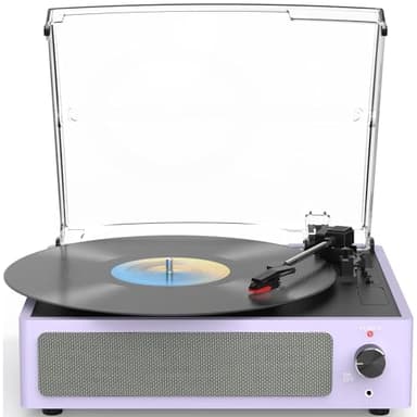 WOCKODER Turntable Vinyl Record Players New Sleek Turn Tables with Speakers Belt-Driven All-in-one LP Phonograph 3-Speed Bluetooth Wireless Playback Headphone AUX RCA Auto Stop Pale Light Purple - Image 1