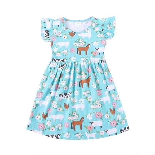 nebljgo Toddler Girls Dress Farm Cow Flutter Sleeve Pearl Cow Children Girl Spring Summer Kids Dress 6-7Y - Image 1