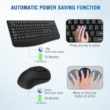 Wireless Keyboard and Mouse Combo, Full-Sized 2.4GHz Wireless Keyboard with Comfortable Palm Rest and Optical Wireless Mouse for Windows, Mac OS PC/Desktops/Computer/Laptops (Black) - Image 3
